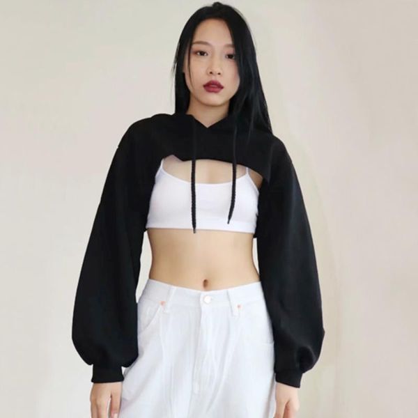 

women curved cut front super crop hoodie drop shoulder hooded sweatshirt women's hoodies & sweatshirts, Black