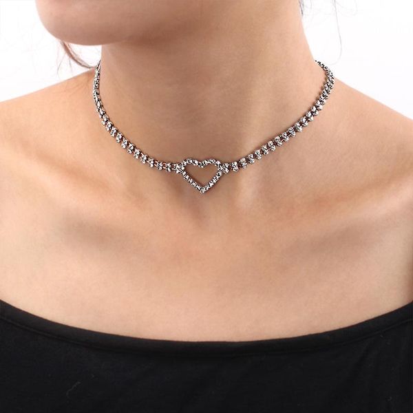

chokers rhinestone heart initial necklaces gold silver color short choker clavicle necklace for women wedding bridal jewelry gifts, Golden;silver