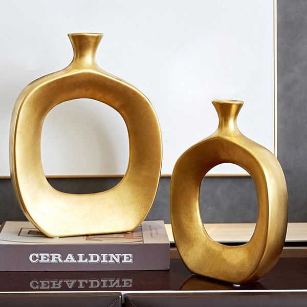 

vases european-style ceramic golden hollow vase living room bedroom handicraft flower arrangement creative table decor home