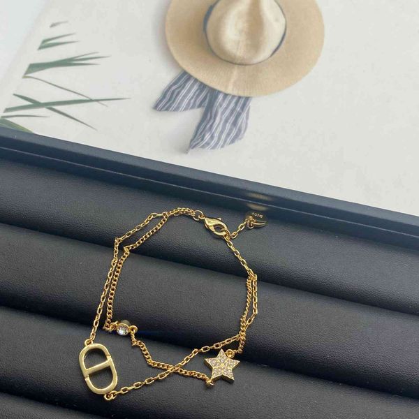 

letter double layer bracelet necklace small fragrance family five pointed star clavicle chain light luxury minority, Silver