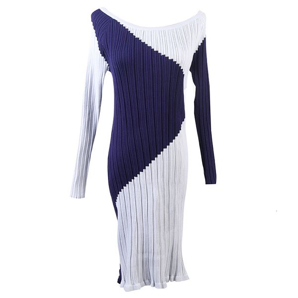 

casual dresses brand design holiday fashion clothes fall winter women long sleeve o-neck stripe contrast slim knit pullover sm18, Black;gray