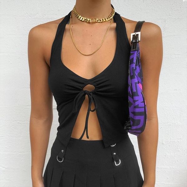 

halter backless tie women tanks front summer sleeveless black crop ladies club party outfist streetwea, White