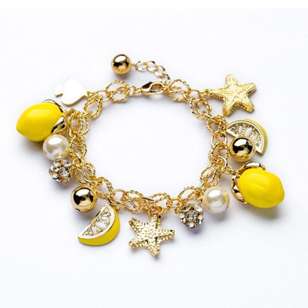 

charm bracelets starfish lemon fruit lovely charms for women adjustable chain gold retro bracelet girls rhinestone pulsera sl20021, Golden;silver