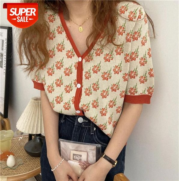 

flower knitted cardigan thin sweater coat #dh1v, Black;gray