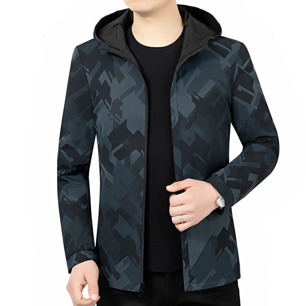 

2021 spring and autumn double faced men's et korean fashion slim fit casual hooded camouflage coat, Black