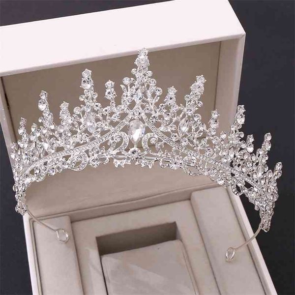 Kmvexo Barroco Vintage Luxo Royal Queen Rei Cristal Casamento Coroa De Noiva Tiara Coroas Diadem Noiva Festa Noite Jóias De Cabelo 210707