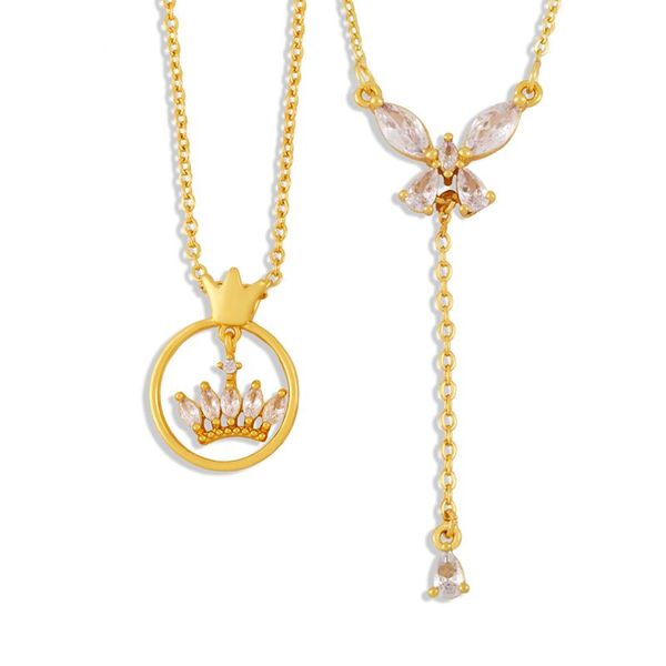 

pendant necklaces flola copper cz butterfly crown necklace crystal short gold chain jewelry for women nkew89, Silver