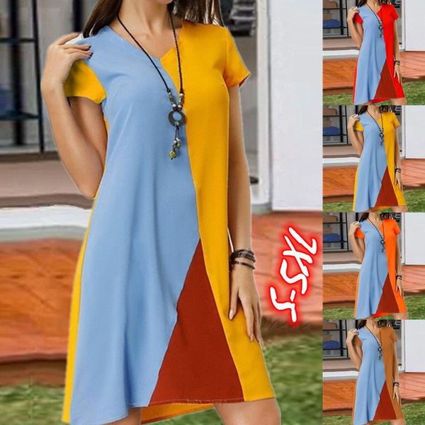 

summer holiday color patchwork mini dress woman casual round neck basic loose vacation workout dresses for women 2021 vestidos, Black;gray