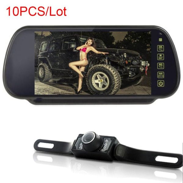 

car rear view cameras& parking sensors 10pcs kit 7 inch hd lcd 800*480 miror monitor+license plate mount camera + 20ft video extension cable