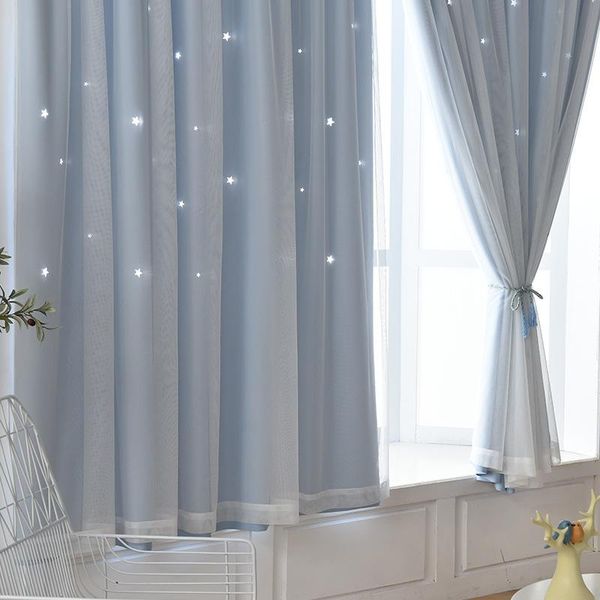 

curtain & drapes korean punch-hollow high-precision fabric shading net red ins curtains for living dining room bedroom study