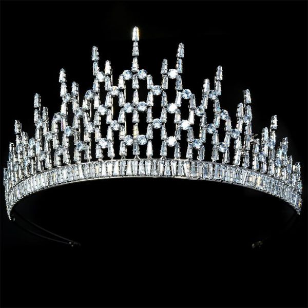 Fermagli per capelli Barrettes YCDZSWWL 7,5 cm Altezza Corona reale Sposa Pieno zircone Tiara Diadema di lusso Accessori da sposa