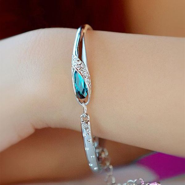 

bangle female fashion blue crystal bracelet glass shoe, Black