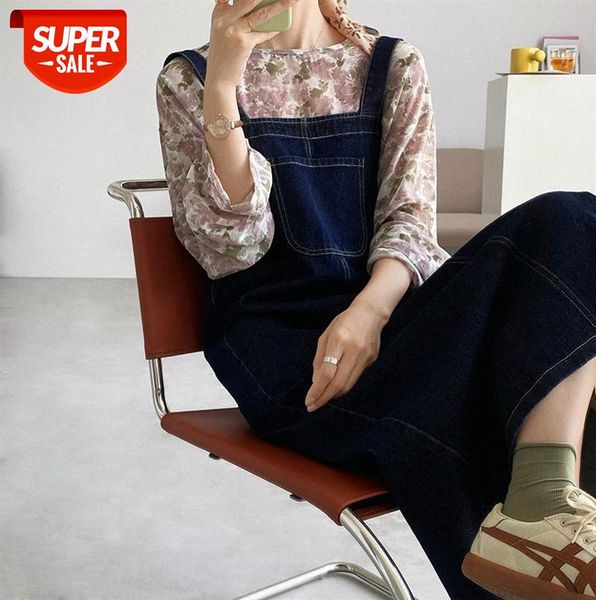

zhi chenxi denim suspender skirt girl korean style loose and thin mid-length dress 8177 #ey9m, Black;gray