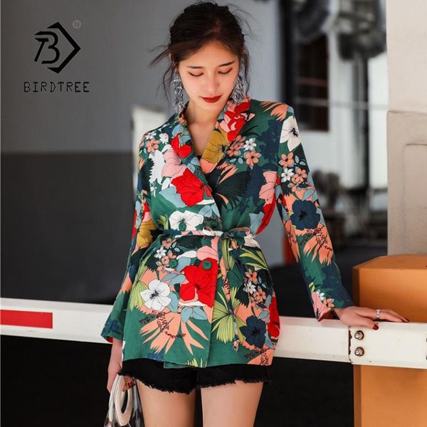 

women's suits & blazers floral notched double breasted loose lace up blazer with belt office lady vintage jackets fashion c87302x, White;black