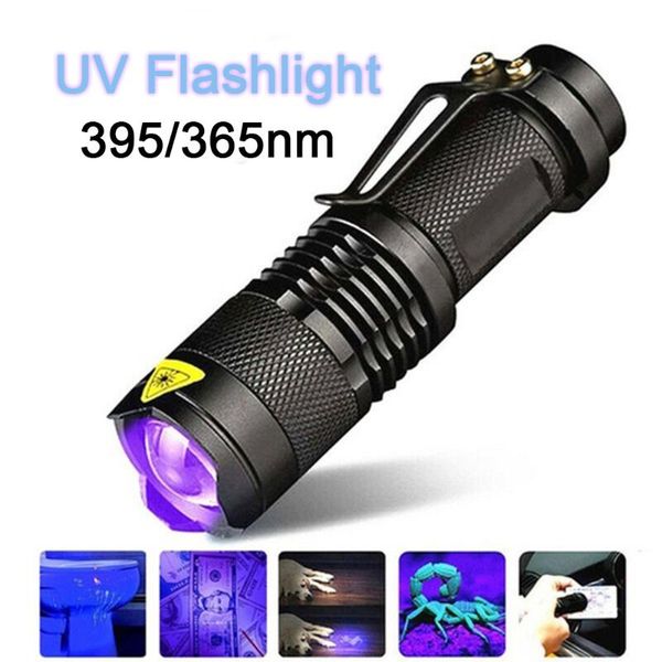 Lanternas Lanternas LED UV Ultravioleta Tocha Com Função Zoom Mini Luz Negra Detector De Manchas De Urina De Animais De Estimação Lâmpada De Caça Escorpião