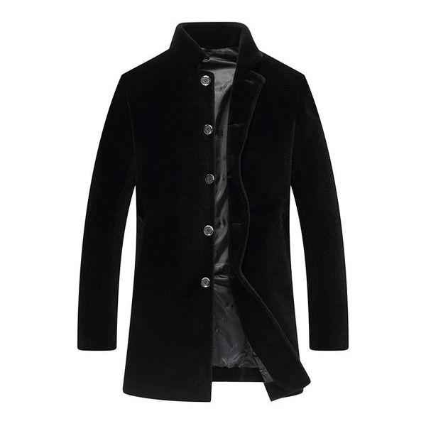 

men's leather & faux real fur coat men sheep shearing 100% wool jacket plus size autumn winter jaqueta de couro 25-18005 yy501, Black