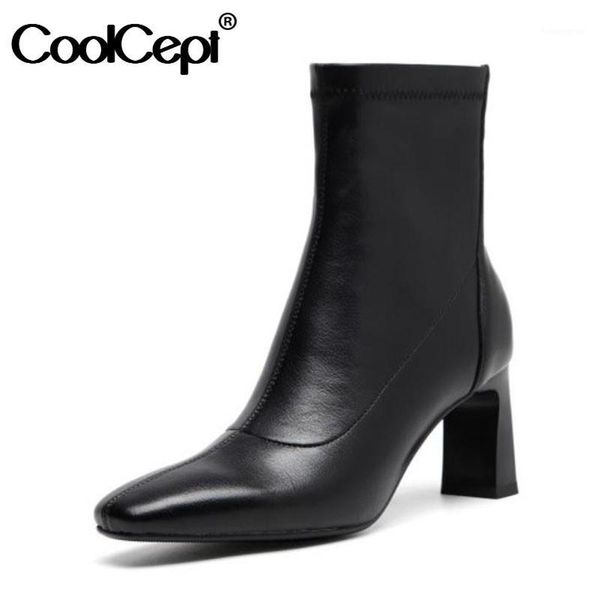 

boots coolcept woman ankle thick heel fashion classic winter shoes party club footwear size 34-391, Black