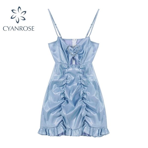 

summer elegant strap dress women sweet sleeveless ruffles party mini dresses lady hollow out heart shape beach slip vestiod 210515, Black;gray
