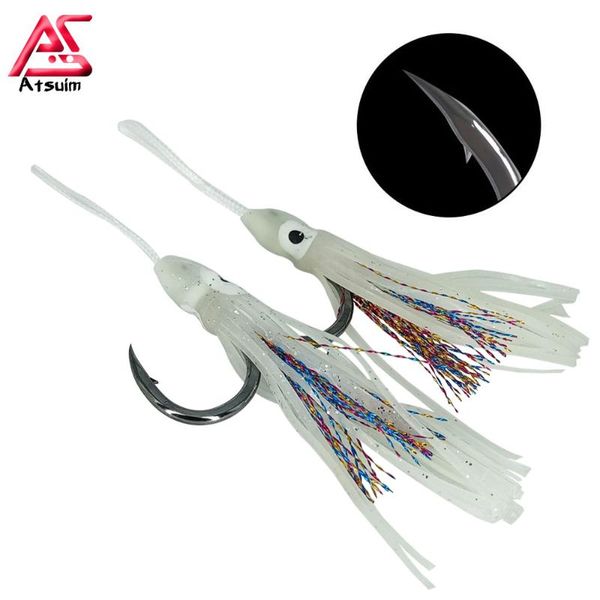 

10pcs/pack bkk assist carbon stainless fishing hooks pesca saltwater glow squid skirts fast jigging accessories