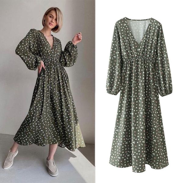 

casual dresses lpnvvs women elegant fashion v neck full sleeve floral print patchwork loose midi dress vintage female long retro vestido pl0, Black;gray