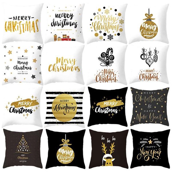 

bronzing christmas cushion cover gold merry tree elk garland pillow for party home sofa car pillowcase cushion/decorative