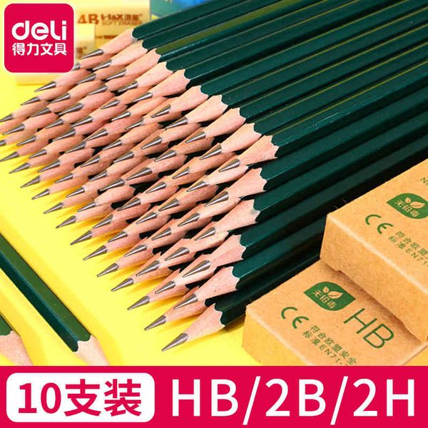 

pencil deli hb primary school students tt card application 2b drawing sketch pen 2h green rod hexagonal children's writing, Black;red