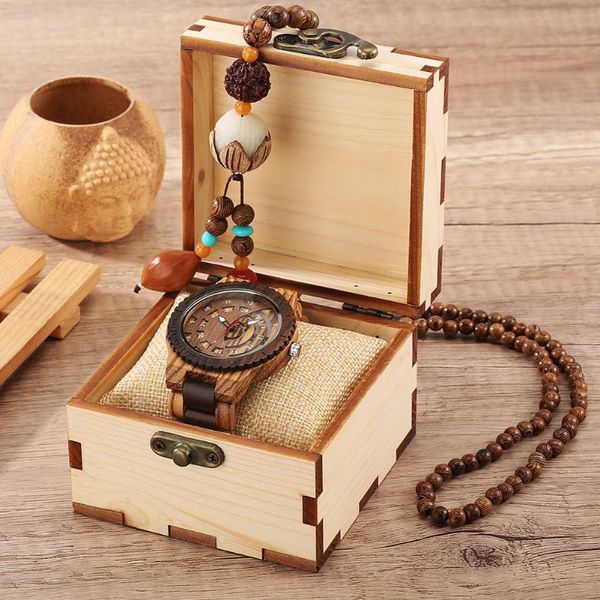 

wristwatches men's quartz wooden watch set fashion trend necklace wristwatch transit with box, Slivery;brown