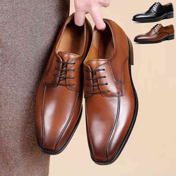 

dress shoes imosoiko men's leather color polished square toe lace black brown fashion business loafers men casual kzug