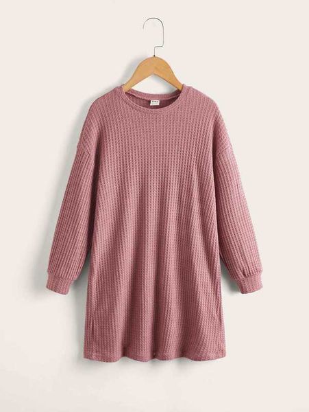 

girls waffle knit drop shoulder dress she, Red;yellow