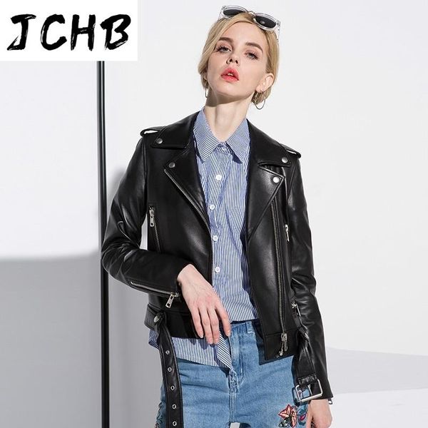 

women's leather & faux jchb 2021 100% genuine jacket women motorcycle sheepskin coat female short korean clothes spring autumn femme ve, Black