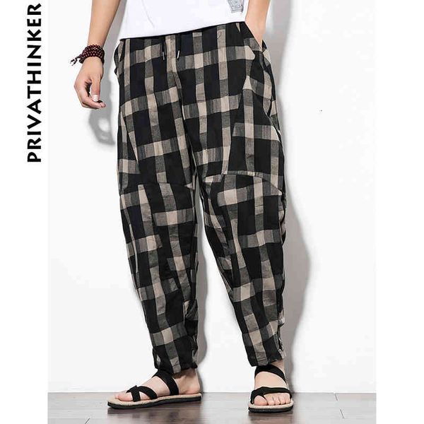 

men's pants sincism store plaid harem breathable linen baggy casual mid waist harajuku trousers hip hop streetweat qtqp, Black
