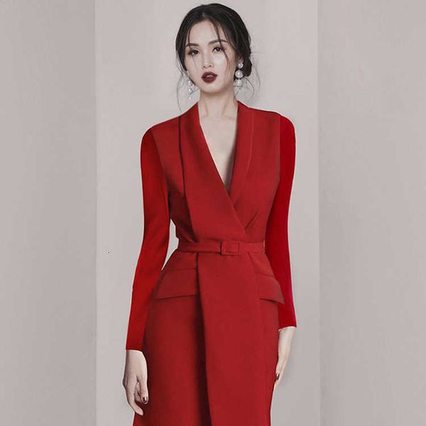 

luxury party evening dress 2021 ol ladi temperament autumn and winter red waist closing dign sense of minority suit, White;pink