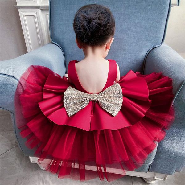 

girl's dresses kids girls dress for baby sweet backless evening wear children party princess summer baptism clothing wedding elegant co, Red;yellow