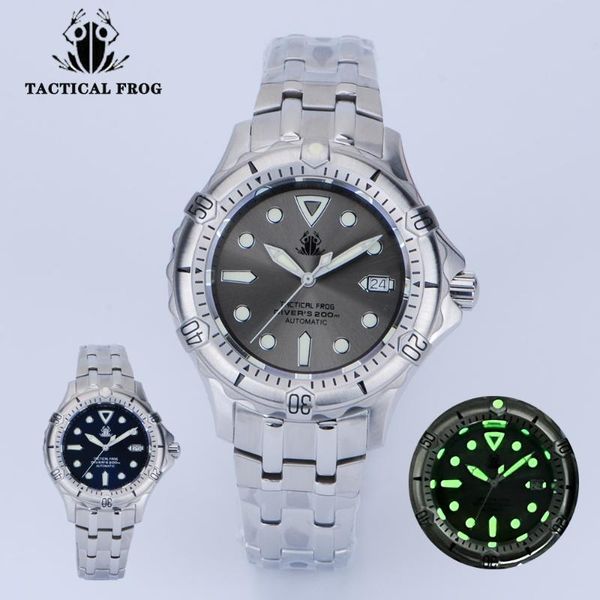 

wristwatches h13 tactical frog nh35 men's diving automatic watch 200m waterproof military mechanical sapphire c3 luminous super, Slivery;brown