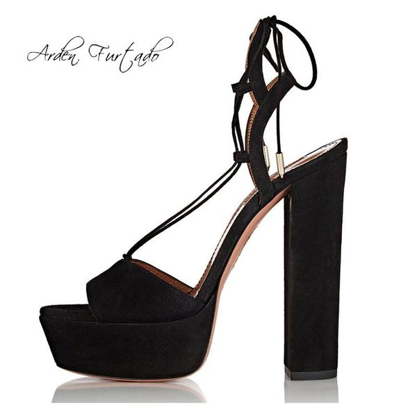 

summer 2021 fashion women's shoes chunky heels 15cm elegant sandals retro ankle strappy platform party high 45, Black