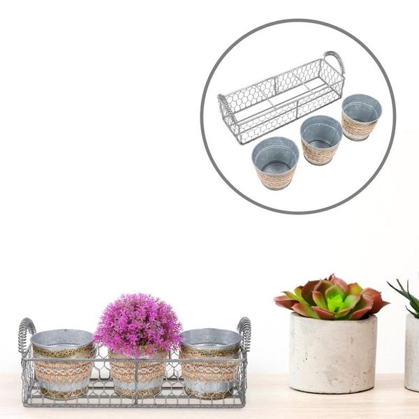 

buckets 1 set iron flower pot dried retro bucket home decoration (silver)