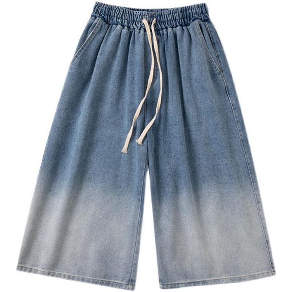 

men's jeans fashion 2021 gradient denim pants trendy streetwear hiphop wide leg straight loose 3/4 cropped trousers flared, Blue