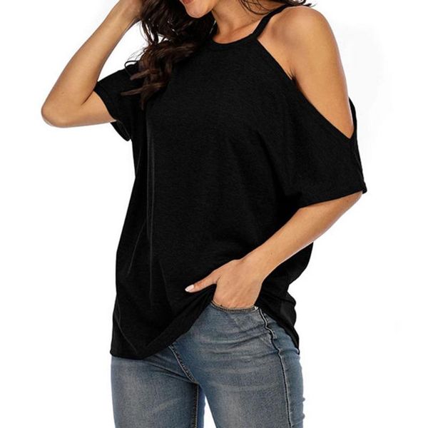 

women's t-shirt ladies casual shirt soft lightweight off-the-shoulder spring and summer off-shoulder, White