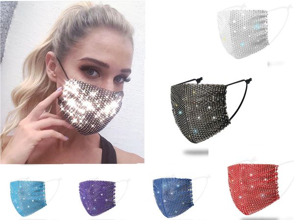 

fast dhl inventory bling rhinestone fashion colorful party mask, washable mask