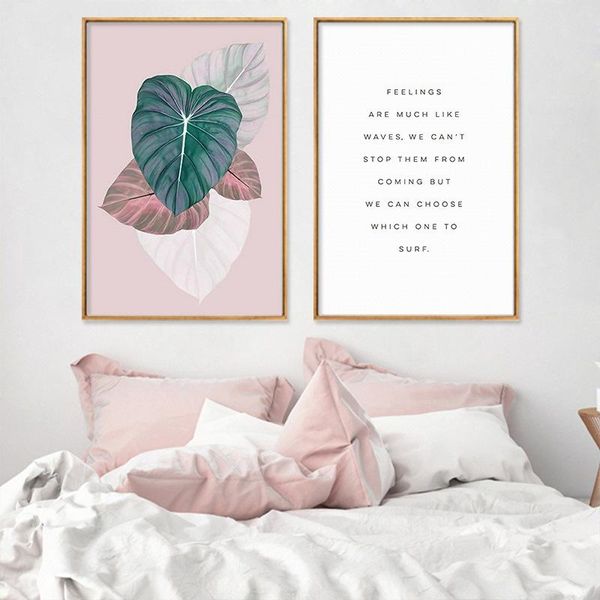 

paintings pink plant leaf canvas wall painting art poster nordic motivational quotes print scandinavian decoration picture home decor
