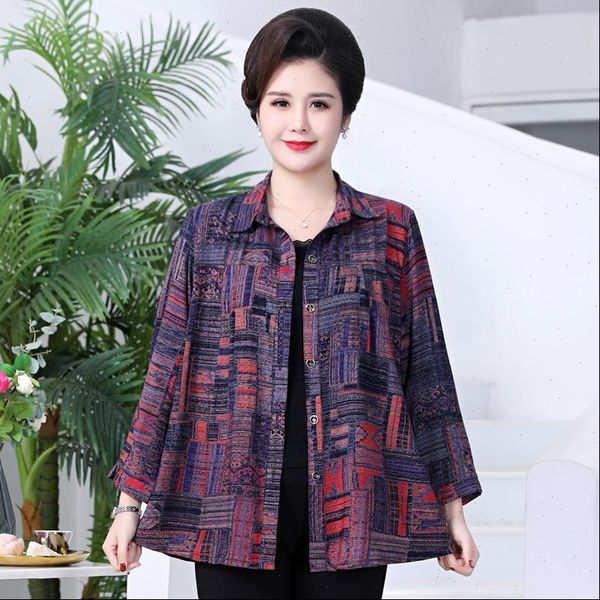 

plus size xl 7xl womens blouses middle aged summer casual printing and loose vintage women, White