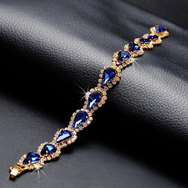 

link, chain luxury women's blue crystal stone bracelet charm rose gold cute geometric zircon wedding, Black