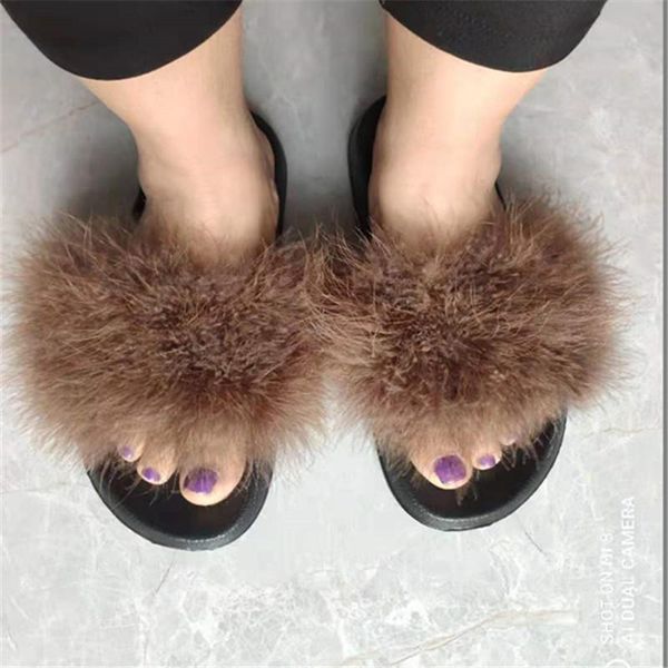 

slippers ladies natural feather summer fluffy sandal custom wholesale, Black