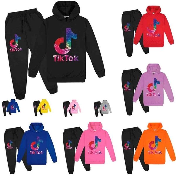 

tiktok two piece outfit hooded sportswear 100-170cm kids teenages long sleeve clothing set tik tok hoodie + track pants sweatpants tracksuit, White
