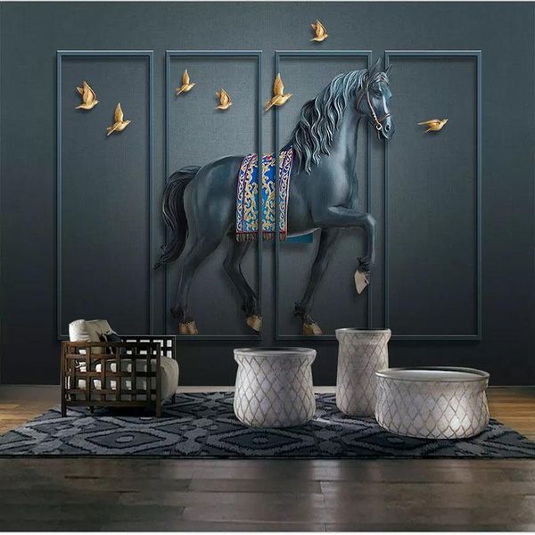 

wallpapers custom wall cloth retro relief embossed horse screen wallpaper for living room office home decor mural papel de parede 3d