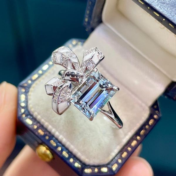 

cluster rings sx jewellery solid 18k white gold nature 2.1ct blue aquamarine gemstones for women fine jewelry presents, Golden;silver