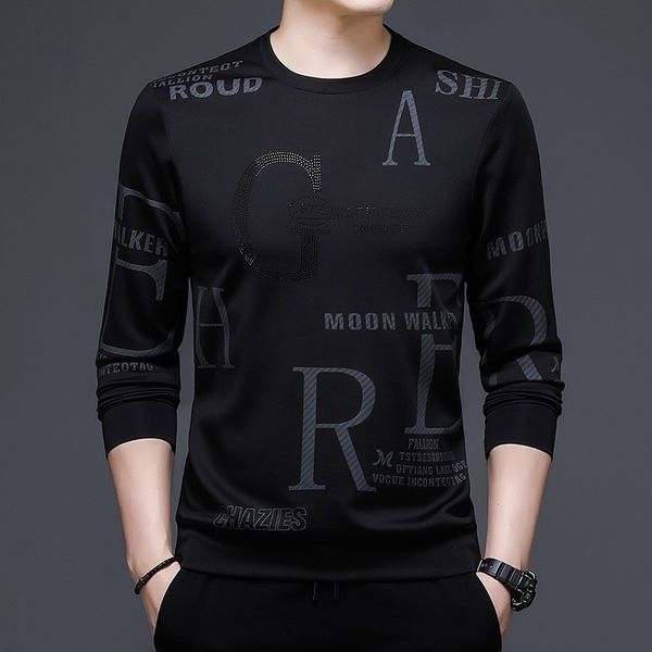 

21 spring and autumn new round neck men's fashion trend sweater tide brand ins korean version versatile long sleeve casual loose t-shir, Black
