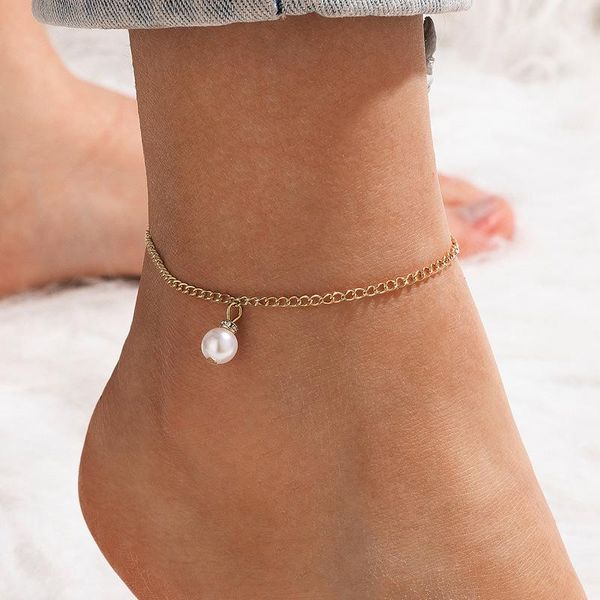 

anklets tocona bohemian pearl pendant for women simple gold color alloy metal adjustable foot chains party jewelry gift 17382, Red;blue