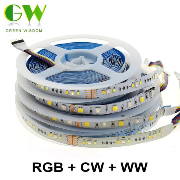 

strips rgb+cct led strip smd dc12v flexible diode light tape rgb+white+warm white 5 color in 1 chip full 5m