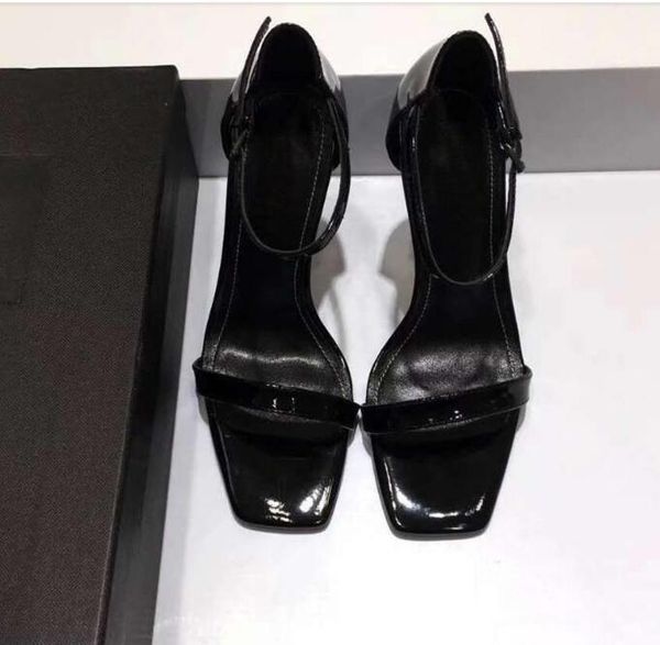 

new patent leather high heels for women sandals unique lettering high heels for women evening dress wedding heels+box, Black